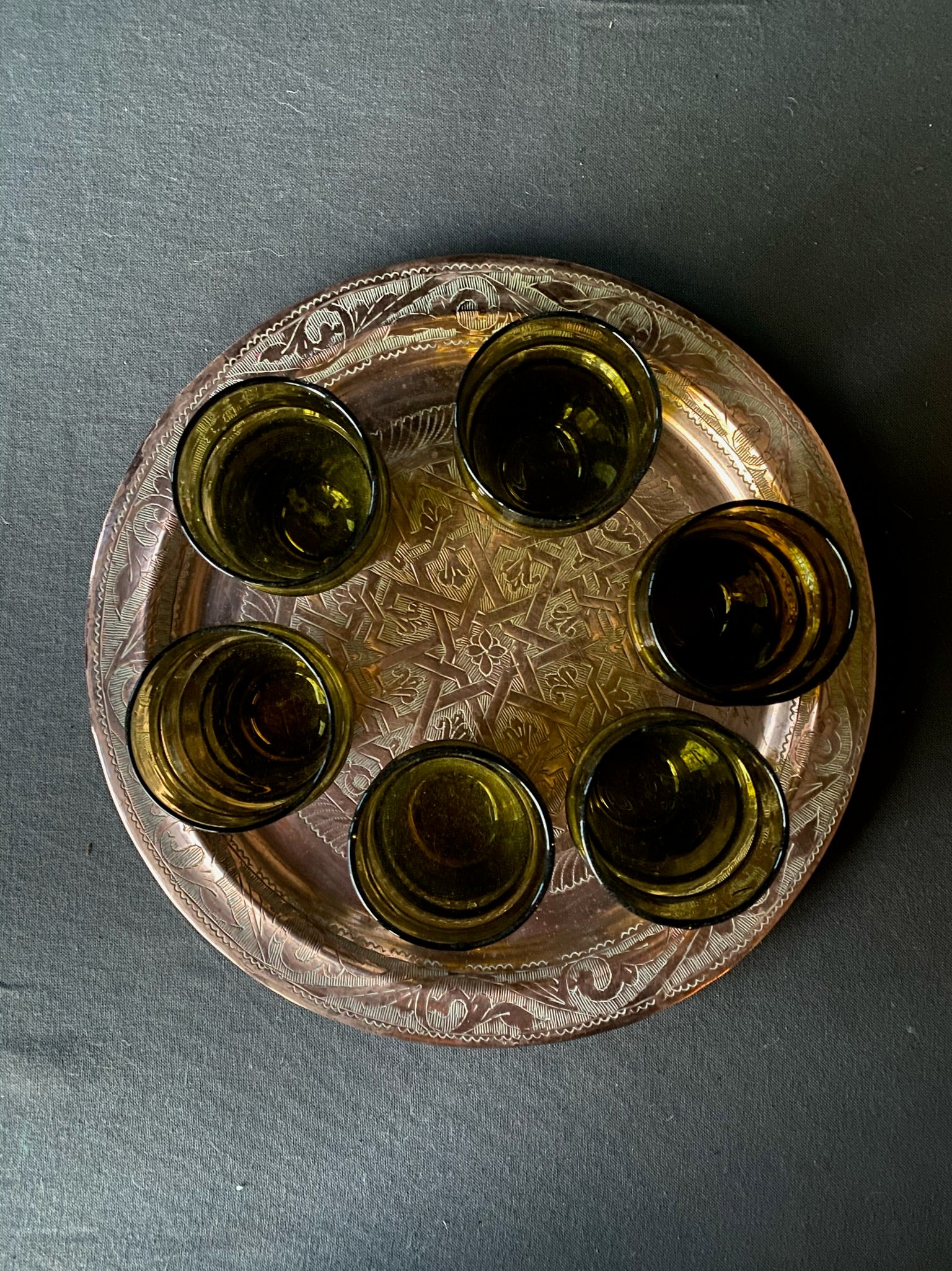 Set of Six Olive Green Moroccan Tea Glasses