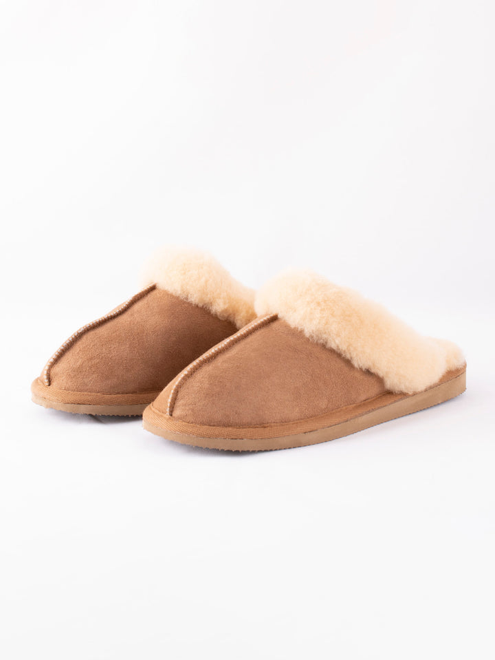 Jessica Sheepskin Slip On Slippers - Chestnut