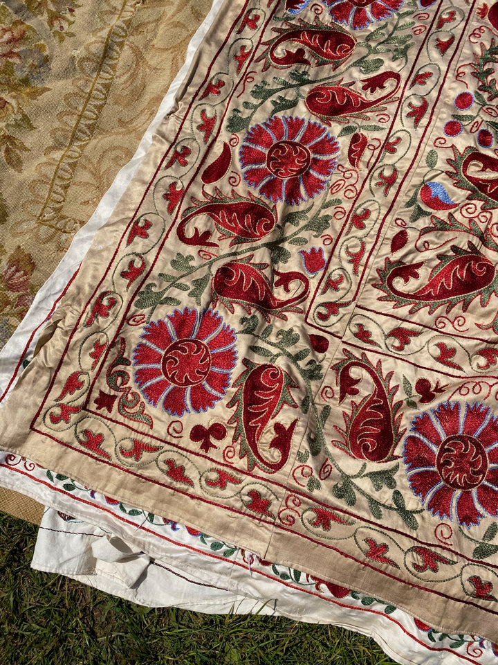 Burgundy Silk on Rich Biscuit Silk Suzani Panel