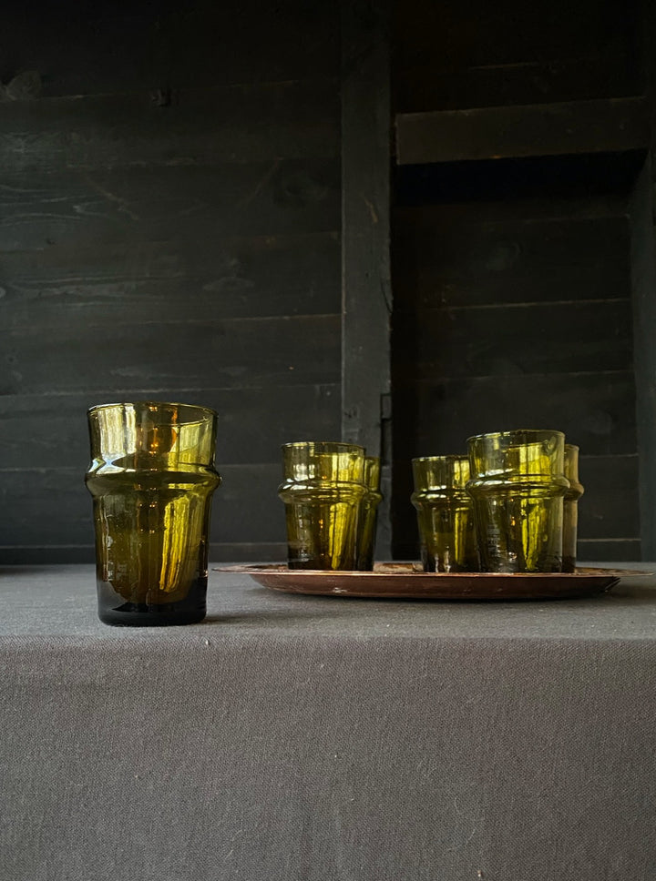Set of Six Olive Green Moroccan Tea Glasses
