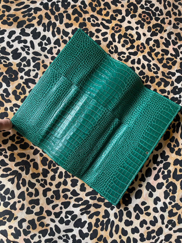 Smythson Mara Crocodile Embossed Leather Make Up Brush Roll