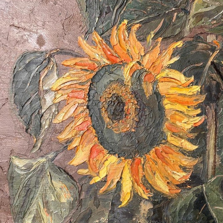 Sunflower Oil Painting on Canvas on Board Still Life