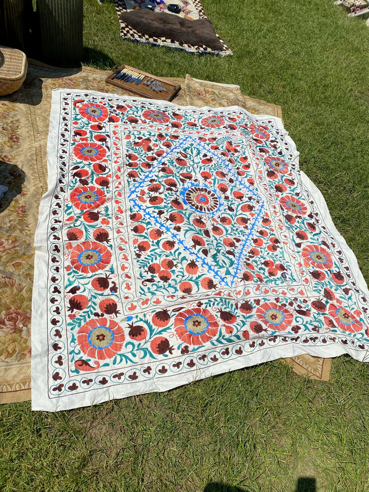 Peach &amp; Cornflower Suzani Throw