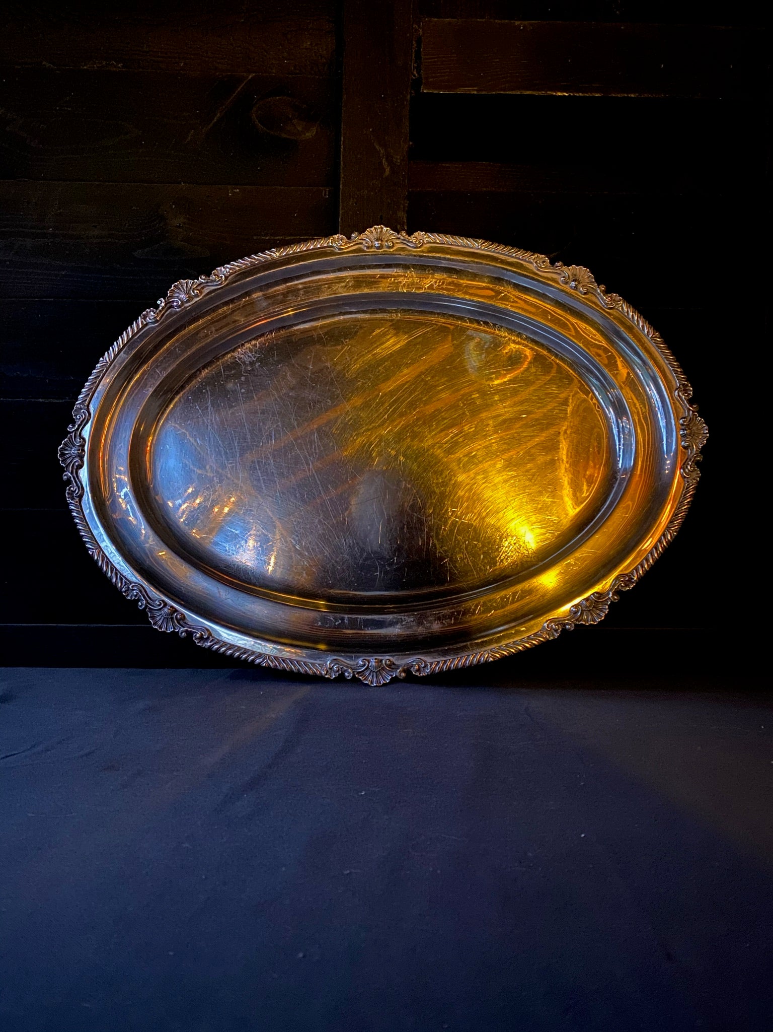 Large Silver Plated Ornate Oval Tray