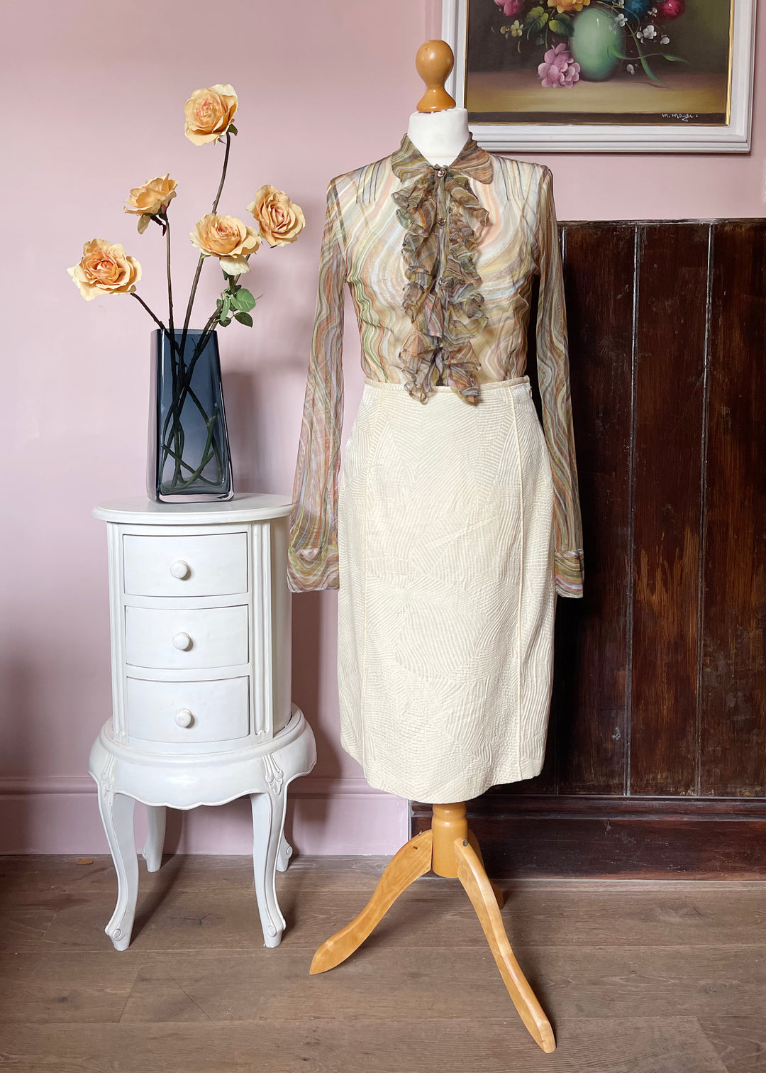 Albert Nipon Cream Textured Skirt