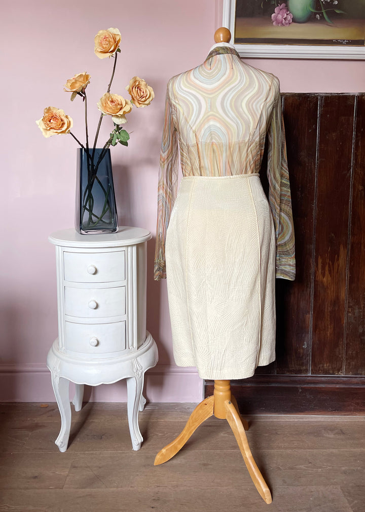 Albert Nipon Cream Textured Skirt