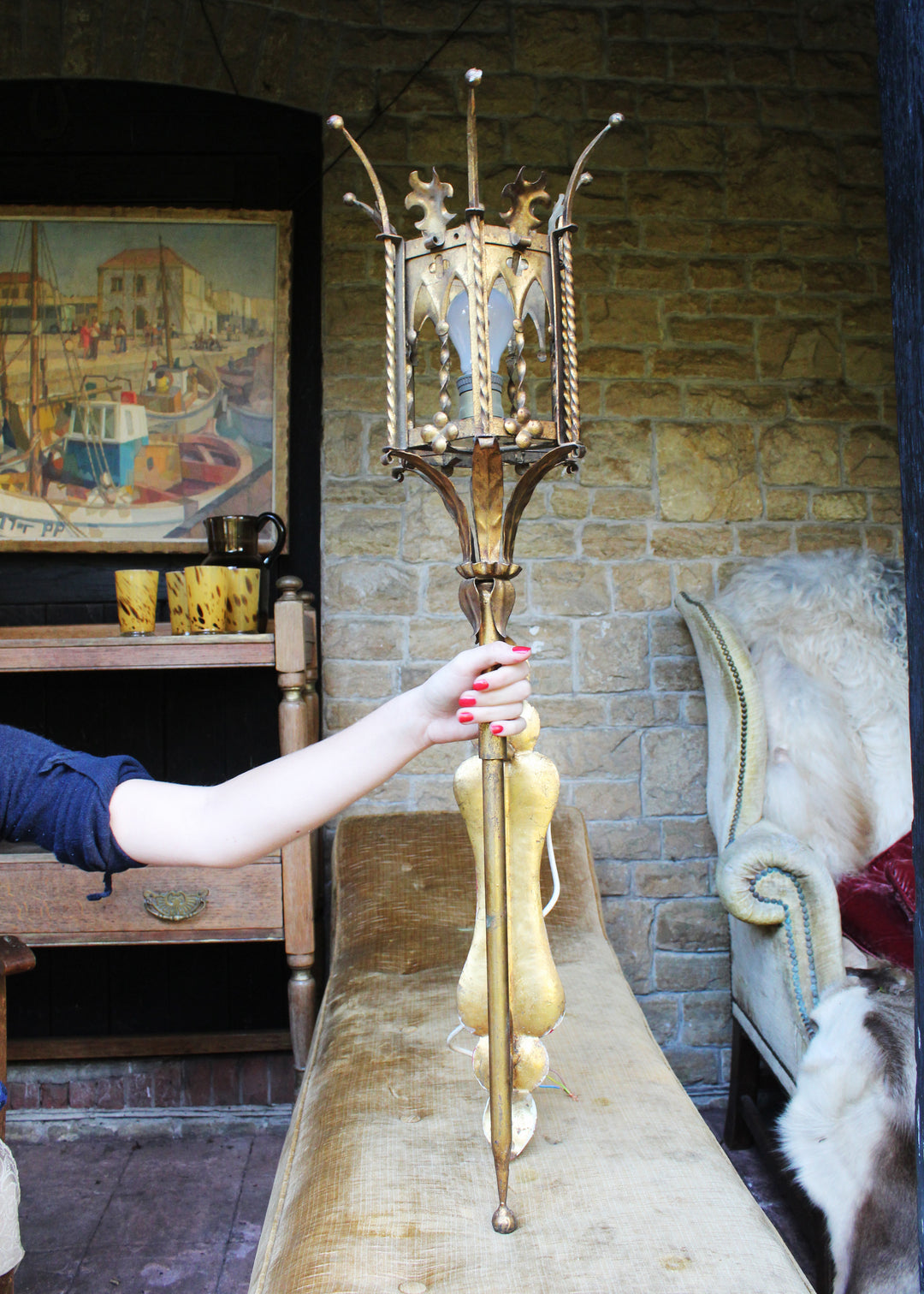 Antique 19th Century Golden Gothic Wall Sconces