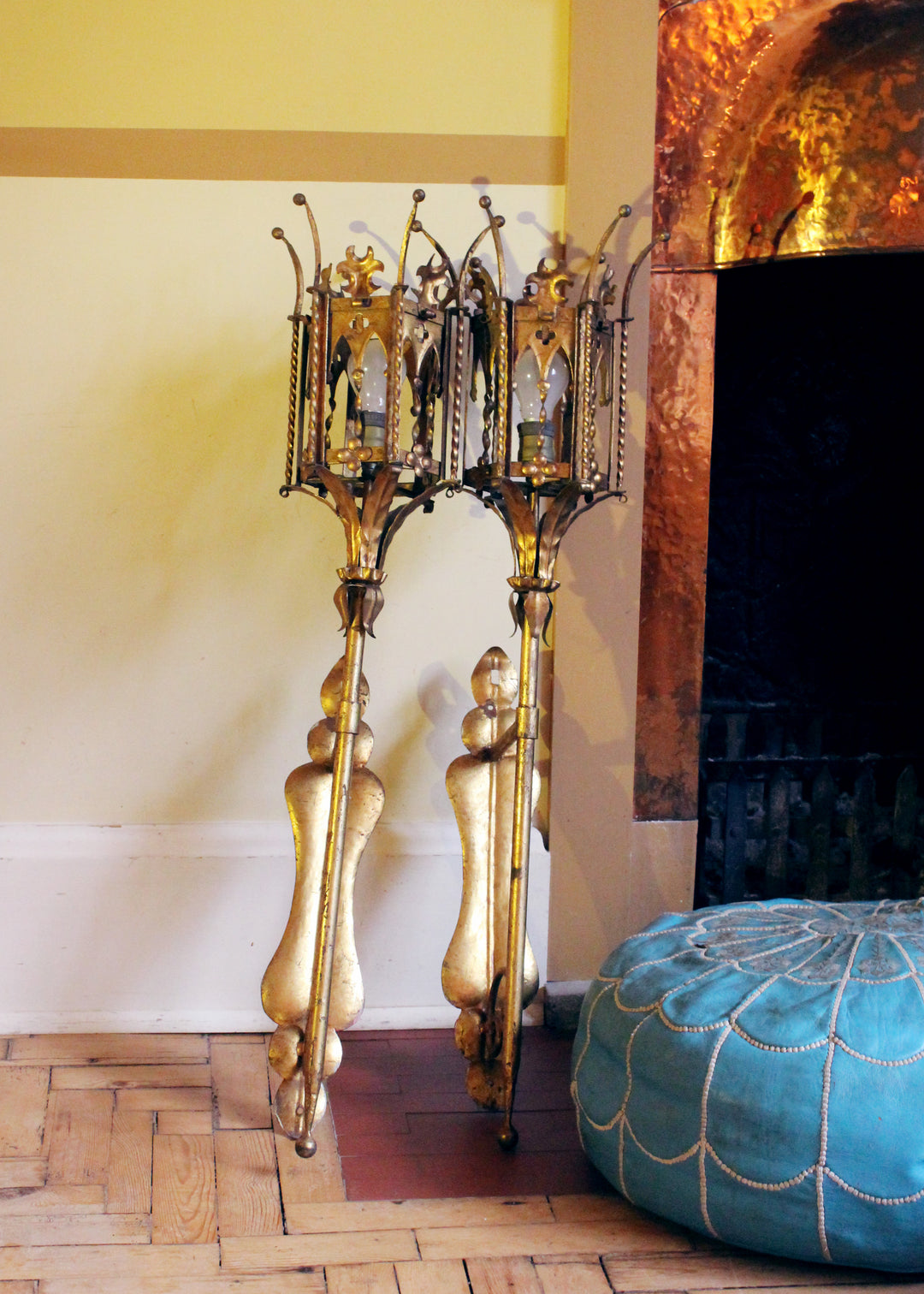 Antique 19th Century Golden Gothic Wall Sconces