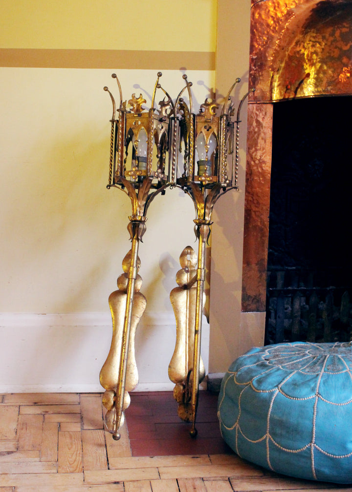 Antique 19th Century Golden Gothic Wall Sconces