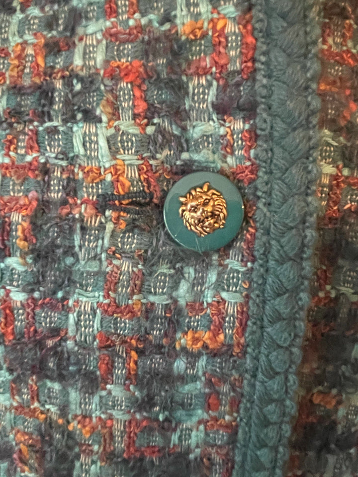 Aquascutum Turquoise &amp; Peach Boucle Coat
