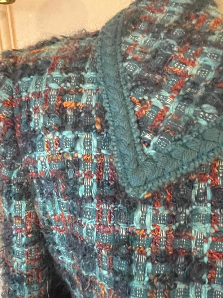 Aquascutum Turquoise &amp; Peach Boucle Coat