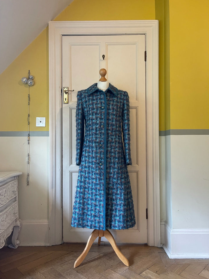 Aquascutum Turquoise &amp; Peach Boucle Coat
