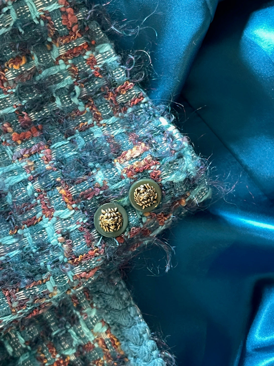 Aquascutum Turquoise &amp; Peach Boucle Coat
