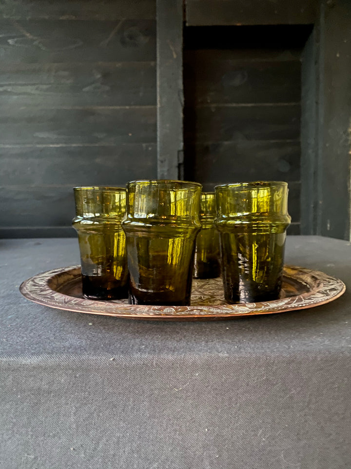 Set of Six Olive Green Moroccan Tea Glasses