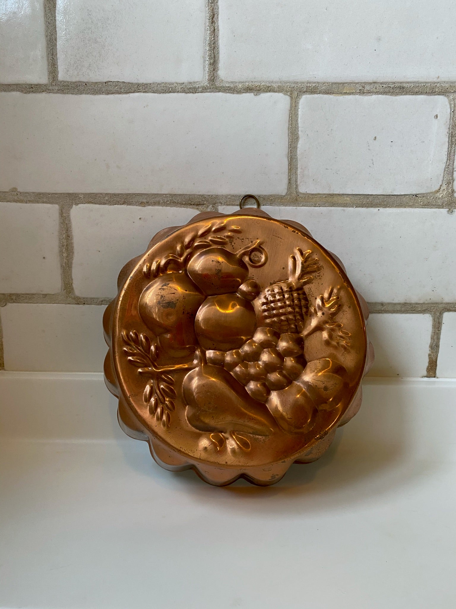 Copper Fruit Mould with Hanging Hoop