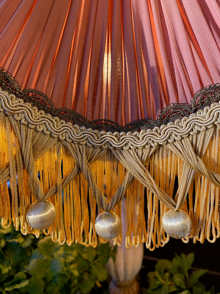 Vintage Pink Chiffon Lampshade with Bobble Fringe