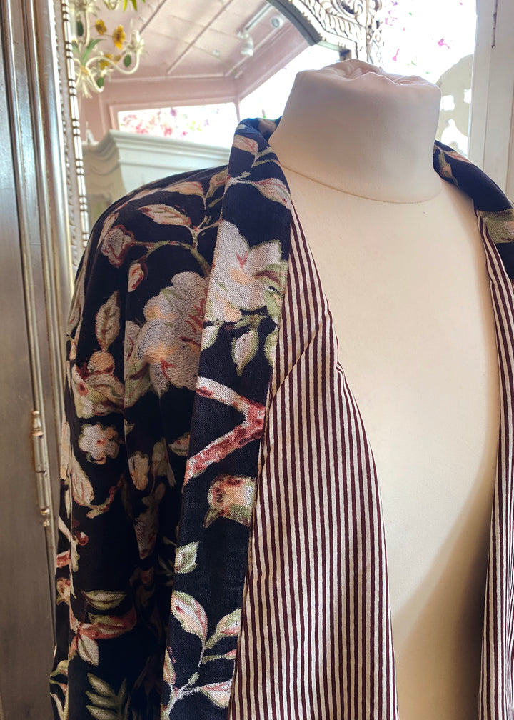 Bird in Blossom Black Velvet Dressing Gown