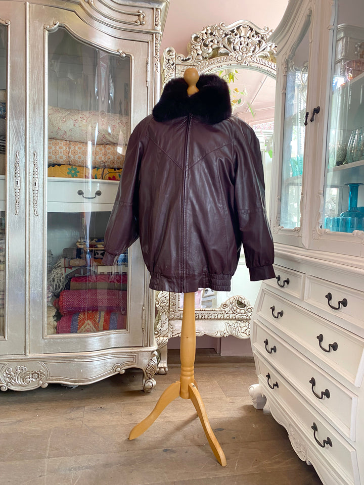 Burgundy Fur Lined Bomber Jacket