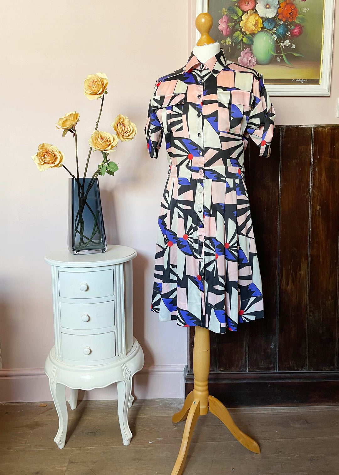 By Alice Geometric Silk Shirt Dress