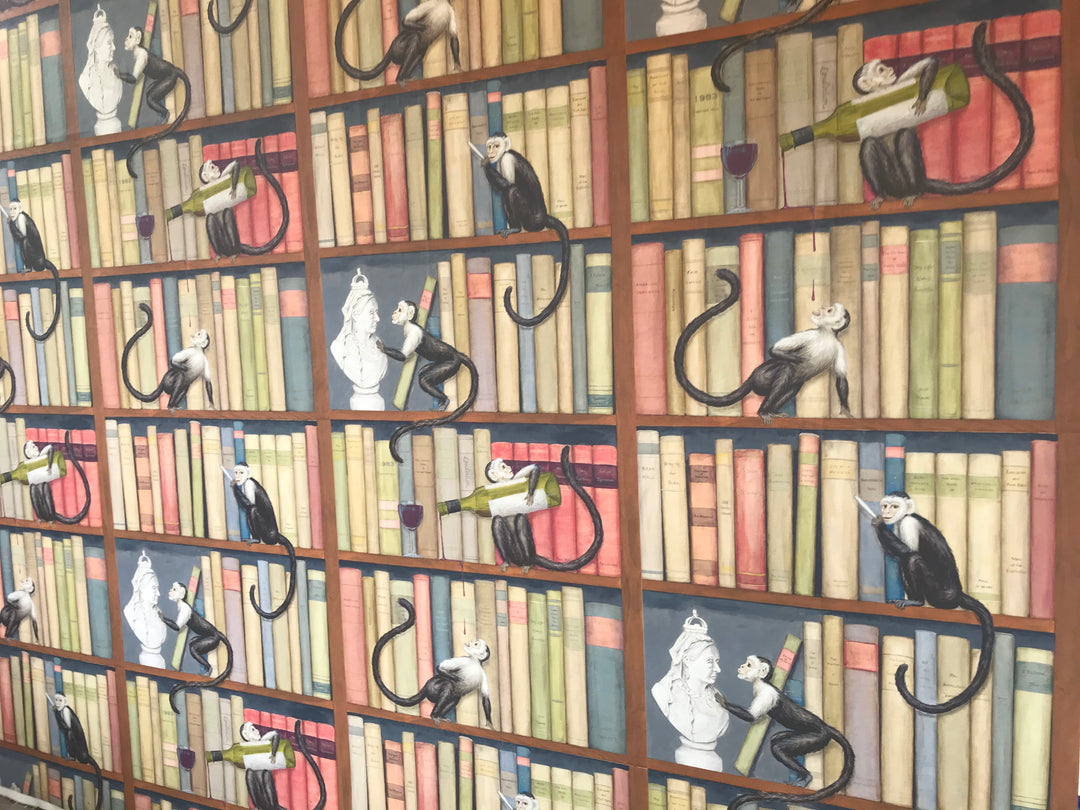 Cheeky Monkeys in the Library Wallpaper by Frederick Wimsett