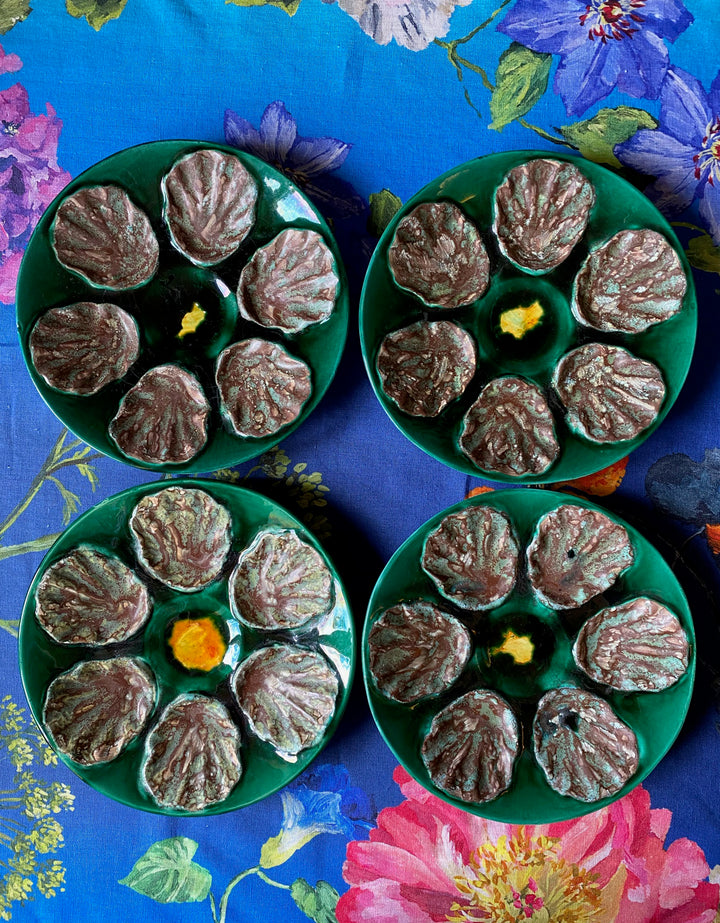 Antique French Majolica Oyster Plates Set of 4