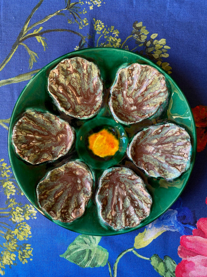 Antique French Majolica Oyster Plates Set of 4