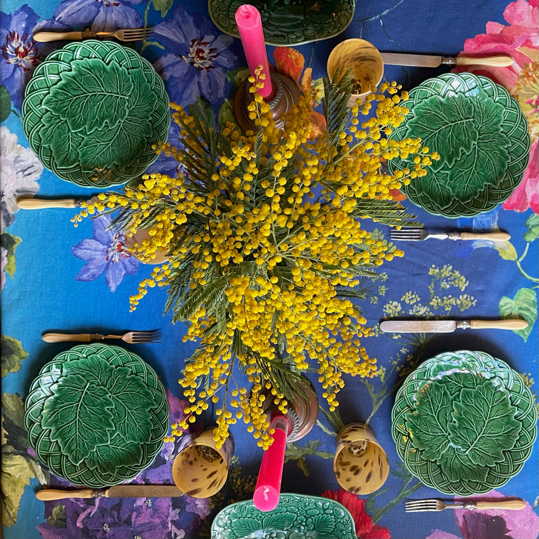 Antique Majolica Green Grape Leaf &amp; Basket Salad Plate Set of 10