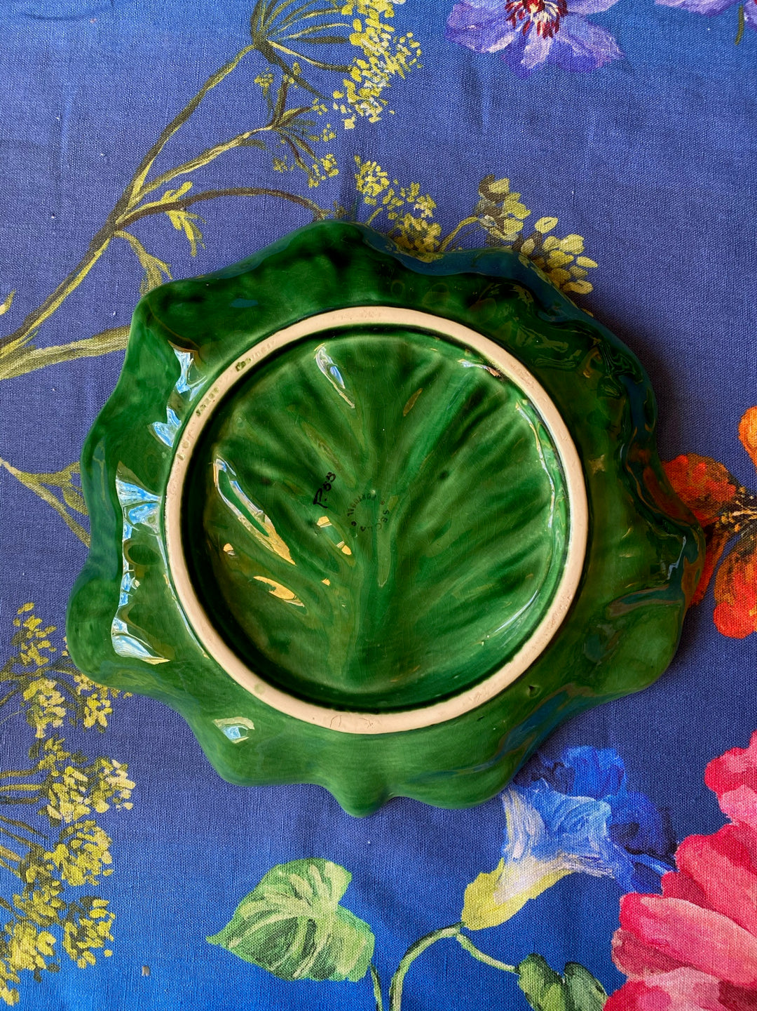 Large Vintage Majolica Earthenware Cabbage Leaf Serving Plate