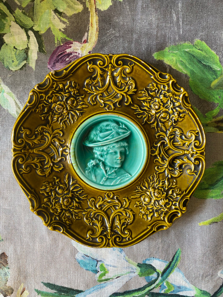 Pair of Antique Villeroy &amp; Boch Majolica Portrait Plate