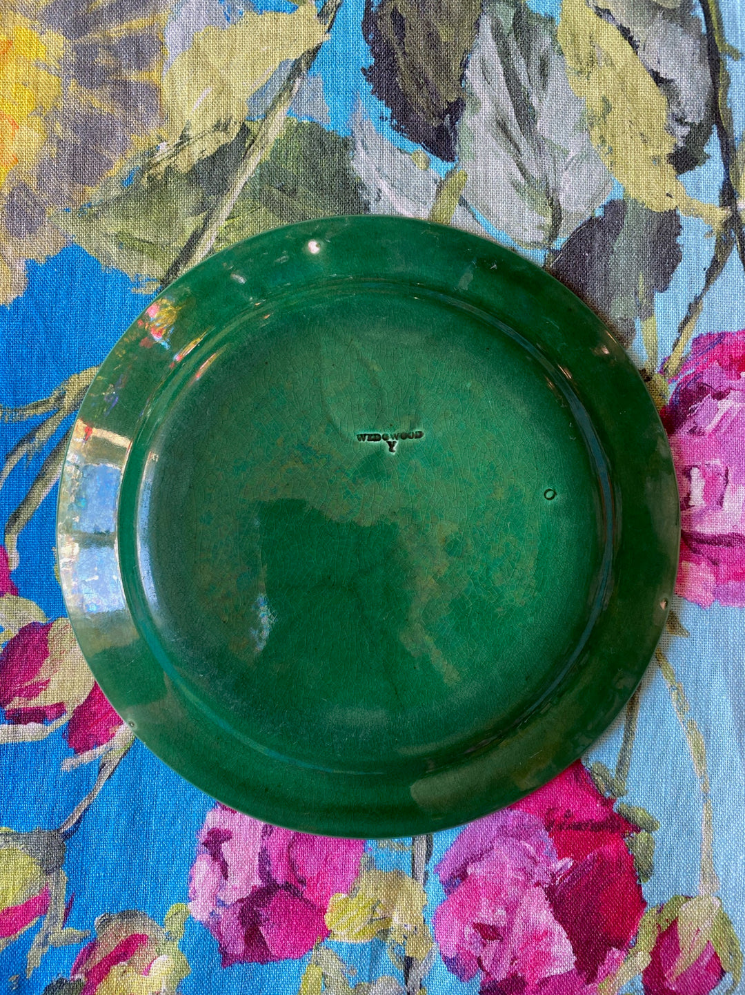 Antique Wedgwood Green Majolica Grape Leaf &amp; Basket Plate