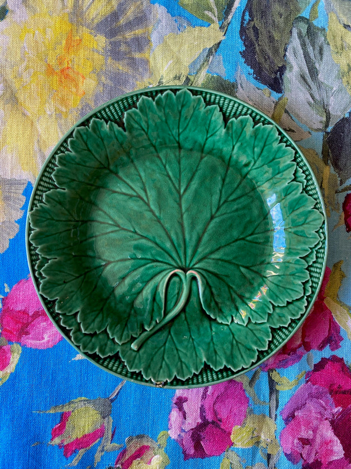Antique Wedgwood Green Majolica Grape Leaf &amp; Basket Plate