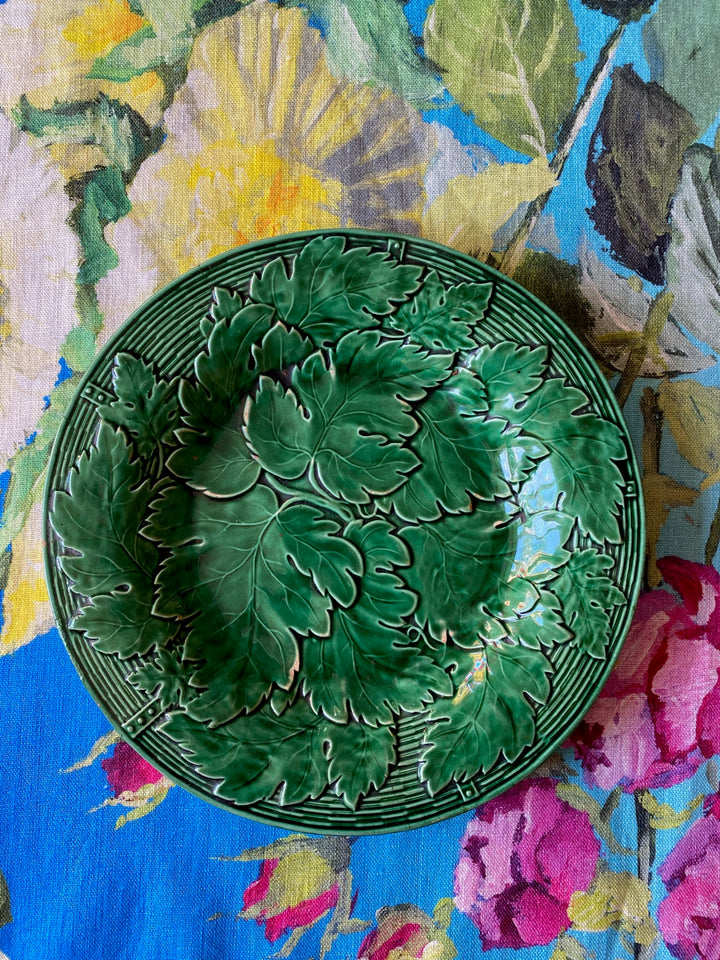 Antique Davenport Green Majolica Grape Leaf &amp; Basket Set of 3 Plates