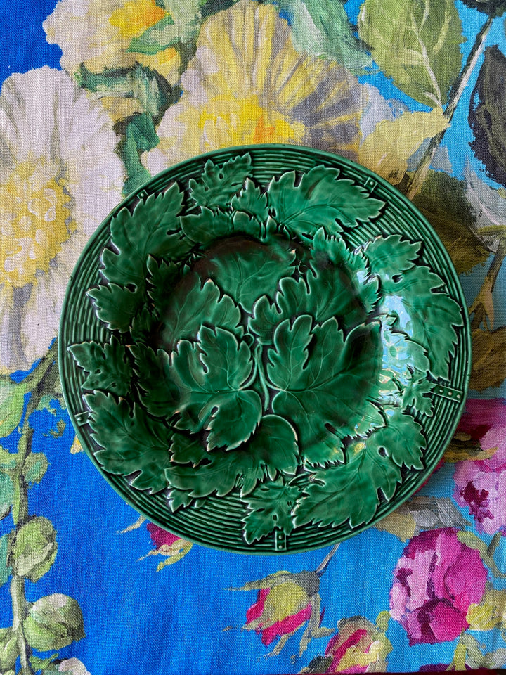 Antique Davenport Green Majolica Grape Leaf &amp; Basket Set of 3 Plates