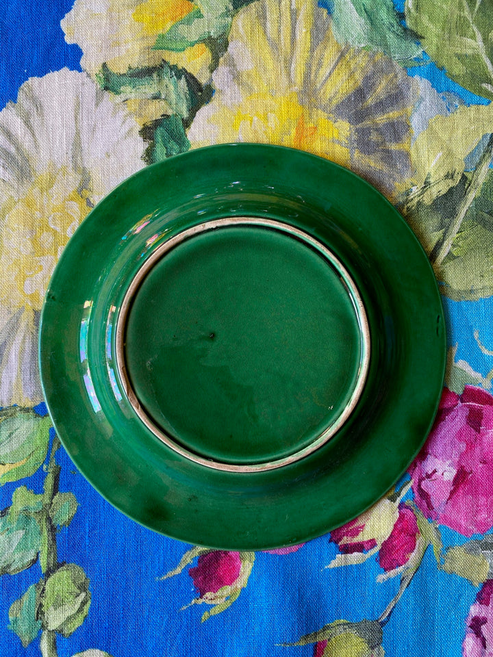 Pair of Antique Green Majolica Grapevine &amp; Dots Plates