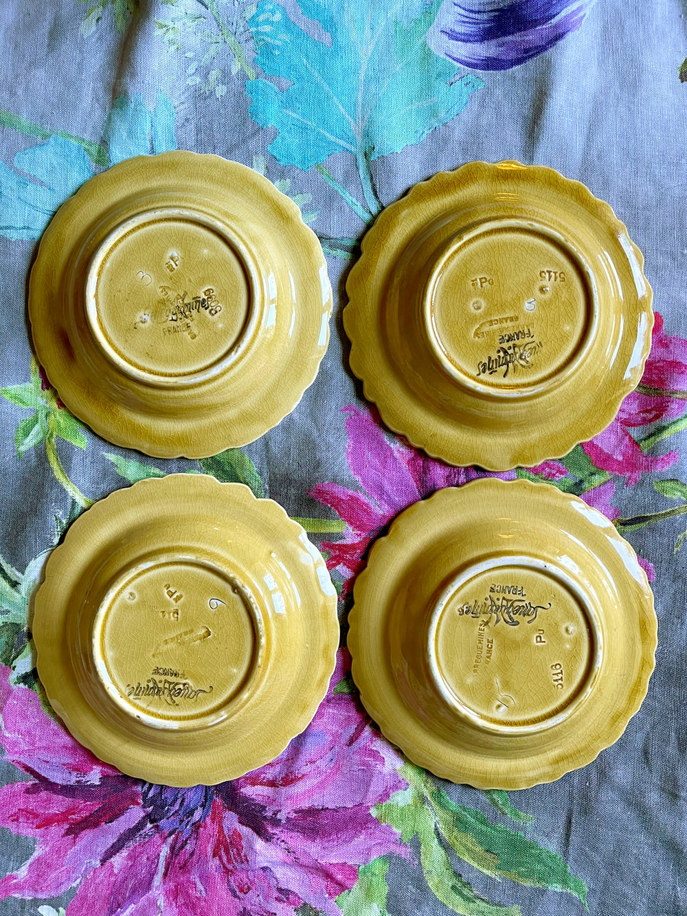 Vintage French Majolica Fruit & Autumn Leaves Bowls Set of 4