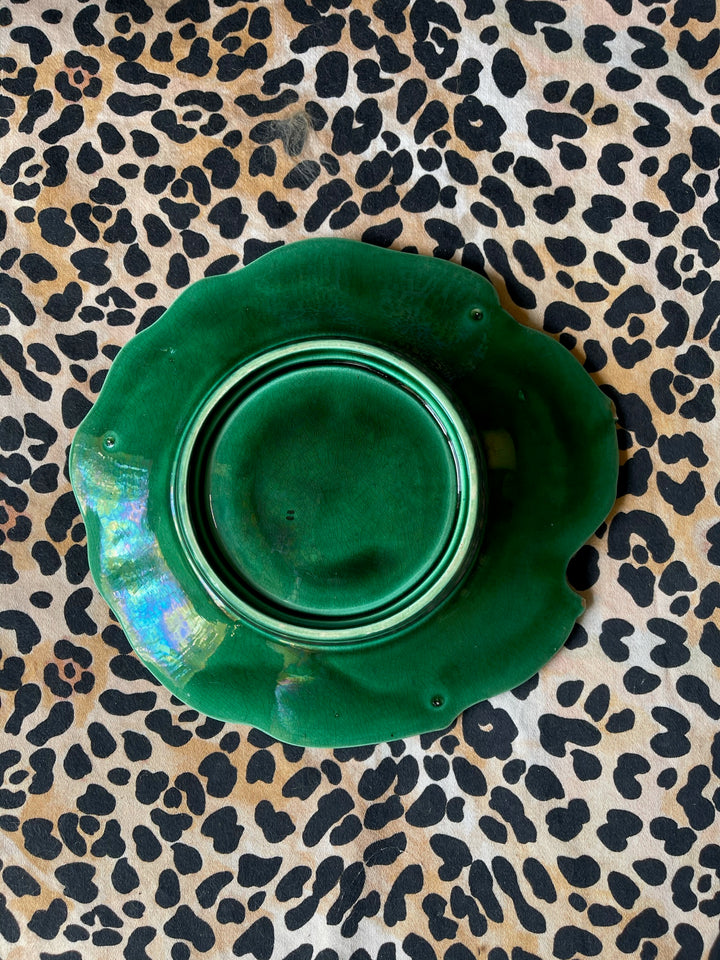 Antique Green Majolica Strawberry &amp; Grape Bowl