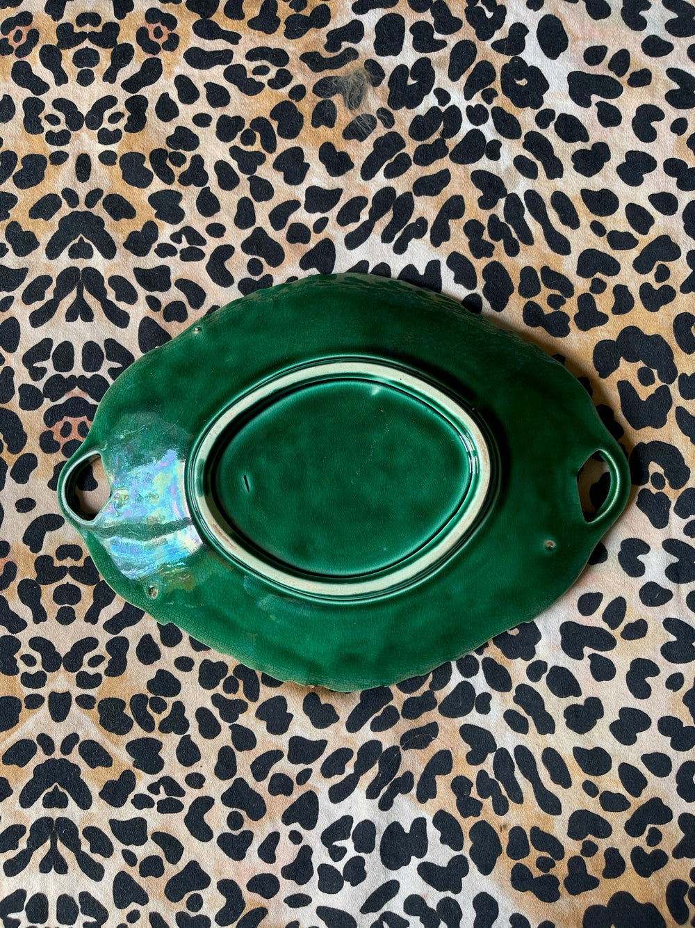 Antique Green Nasturtium Majolica Serving Dish
