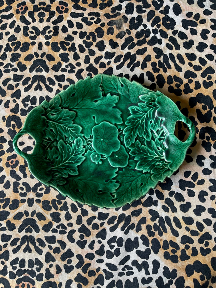 Antique Green Nasturtium Majolica Serving Dish