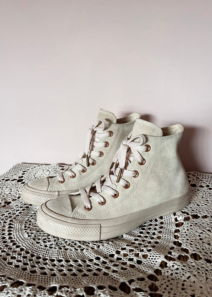 Converse Beige Suede Hi Tops