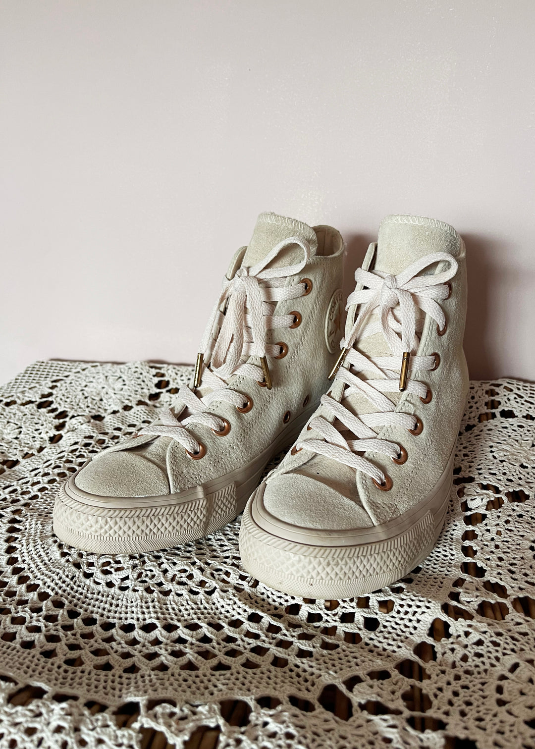 Converse Beige Suede Hi Tops