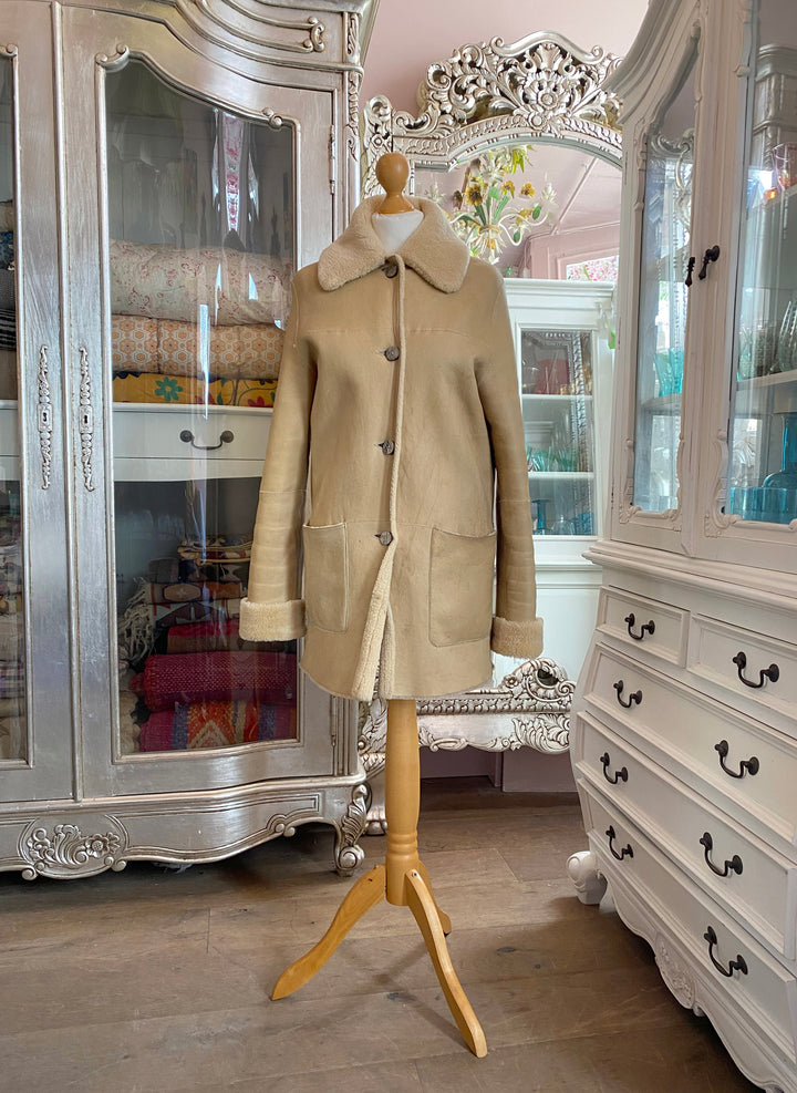 Reversible Cream Suede Sheepskin Coat