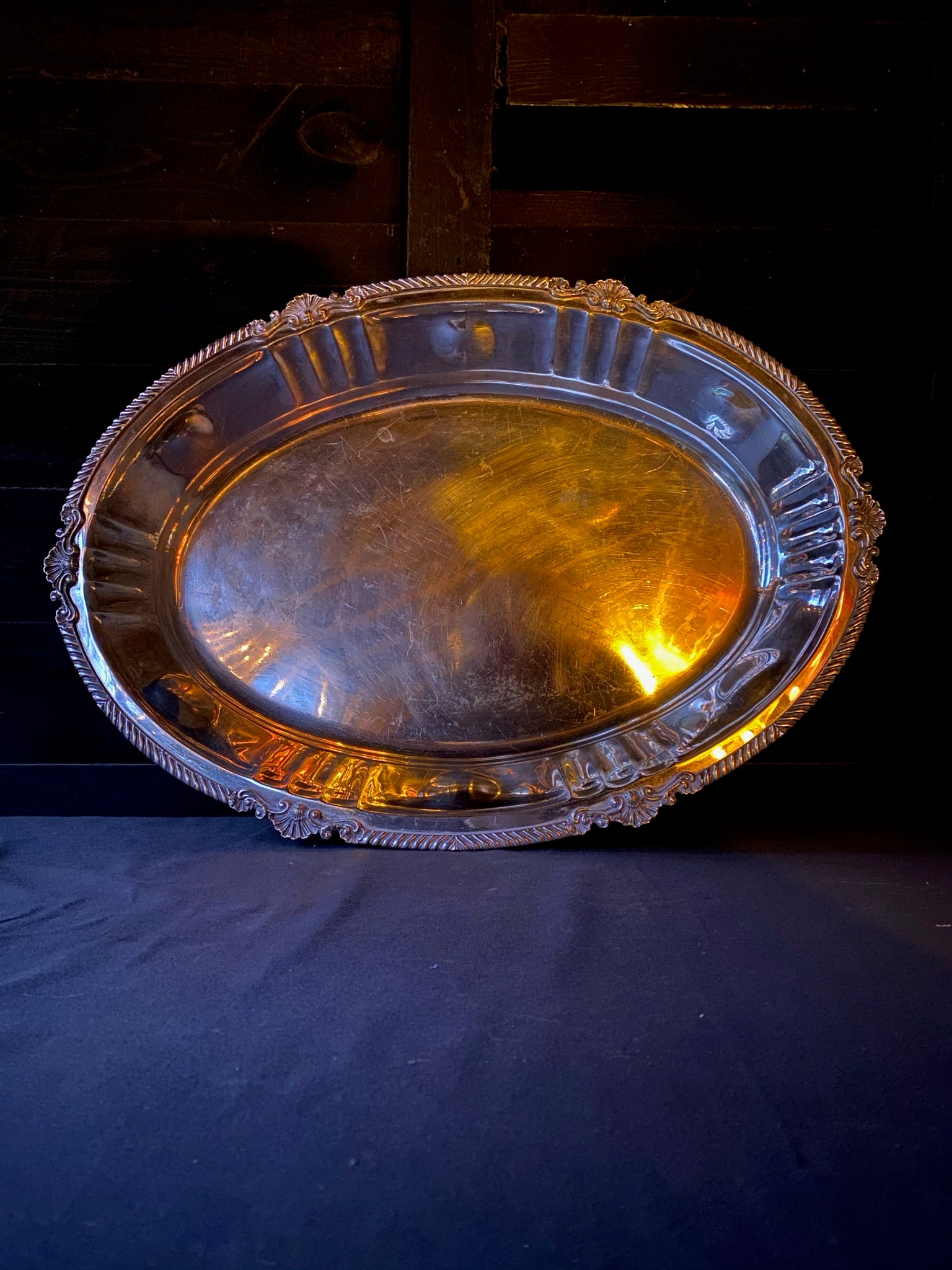 Large Plated Silver Deep Tray with Feet