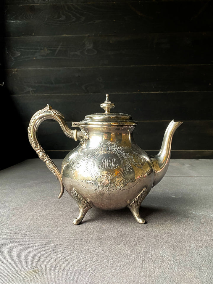 Vintage Monogramed ML Silver Plated Tea Pot