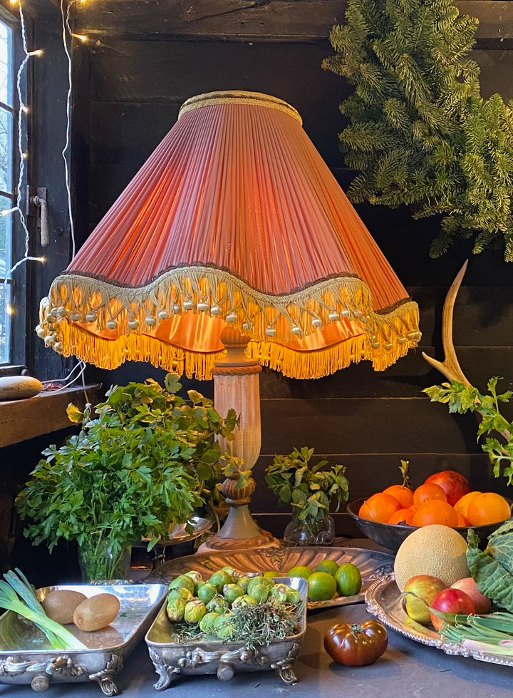 Vintage Pink Chiffon Lampshade with Bobble Fringe