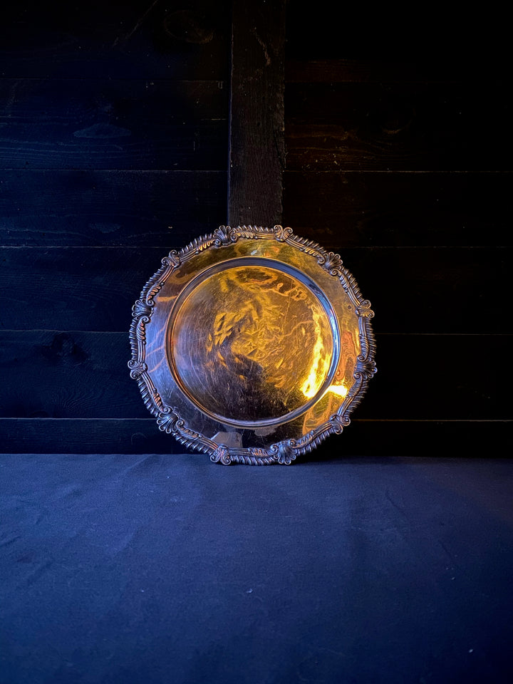 Ornate Silver Plated Circular Drinks Tray