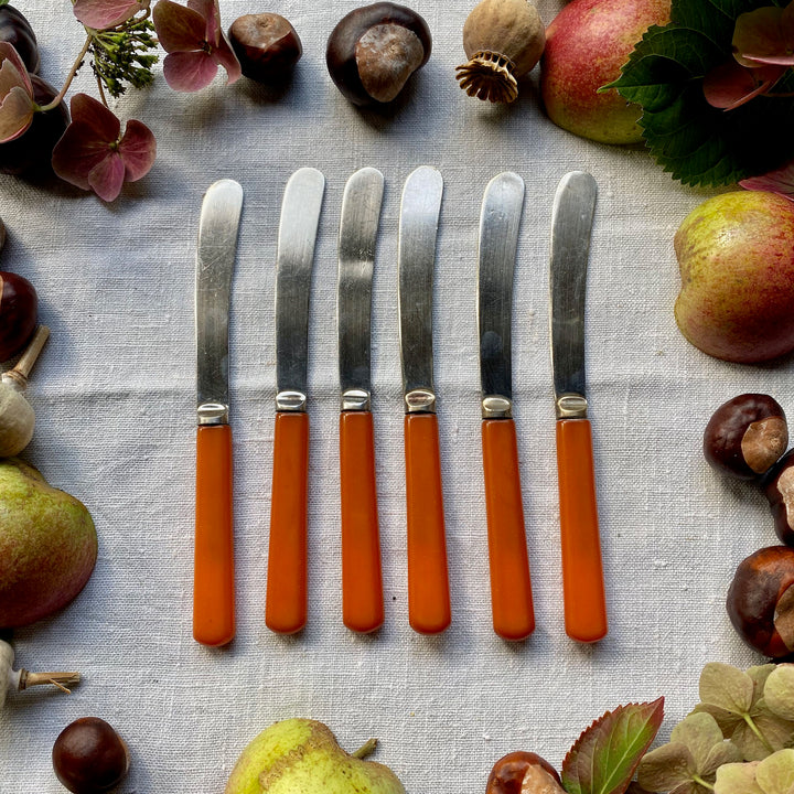 Orange Art Deco Butter Knives