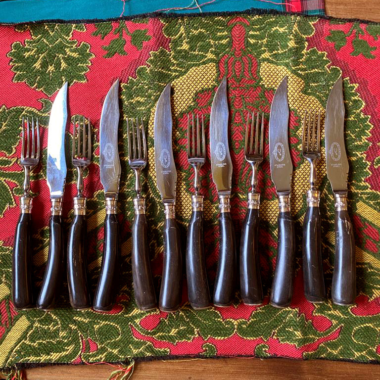 Mid Century Horn Fork & Knife Set of Six