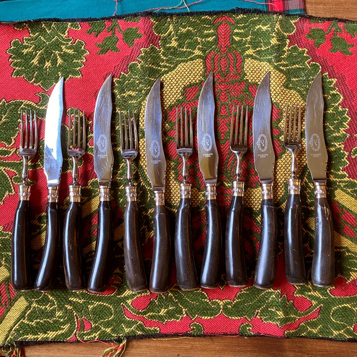 Mid Century Horn Fork &amp; Knife Set of Six