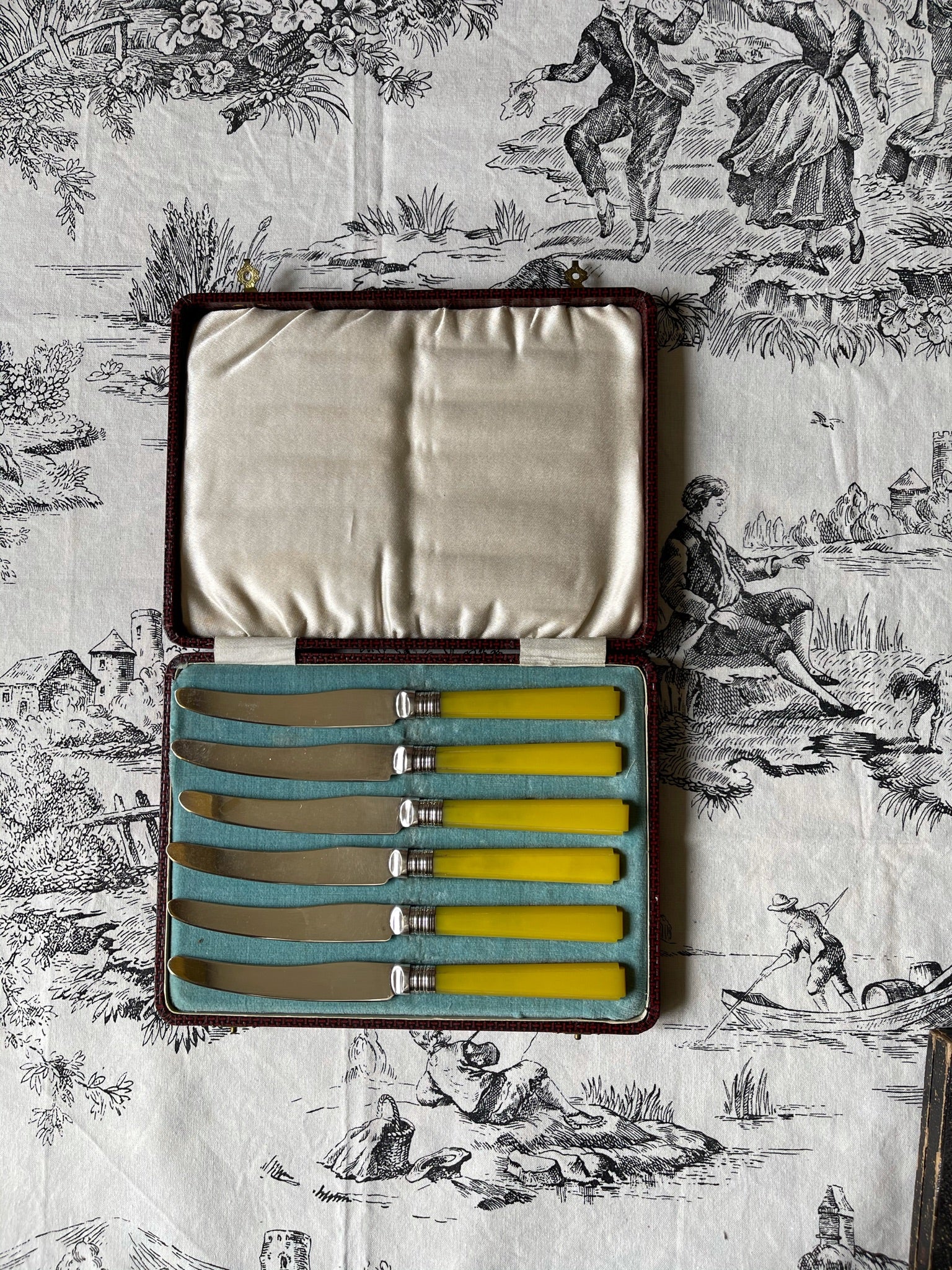 Vintage Silver Plated Yellow Bakelite Tea Knives