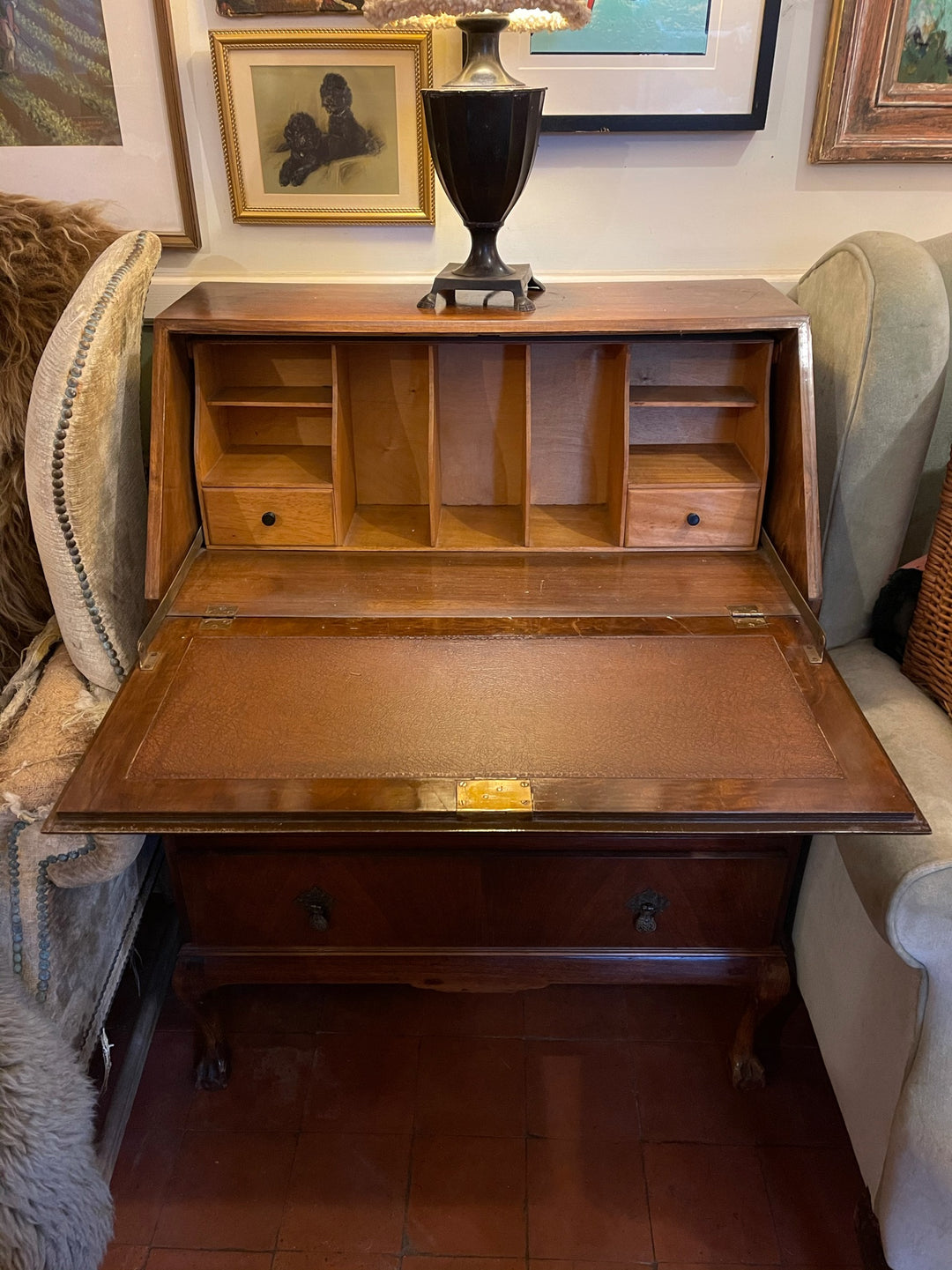 Antique Queen Anne Walnut Burr Bureau